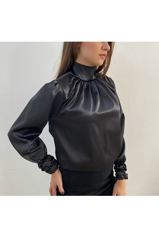 Mois Atelier Siyah Saten Bluz, Tasarım, Hediye, Büyük Beden, Tesettür