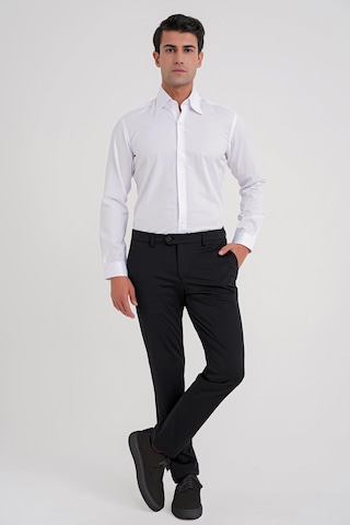 Efor G 565 Slim Fit Dik Yaka Pamuk Saten Uzun Kol Klasik Beyaz Gömlek Beyaz