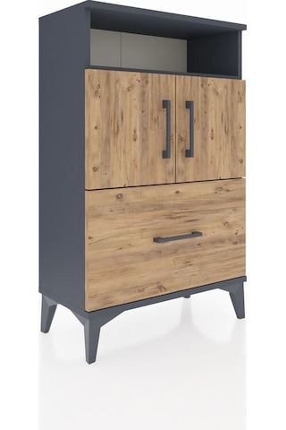 Arges Komodin 2 Raflı Tek Çekmeceli 2 Kapaklı 60x30x96 Antras... Antrasit