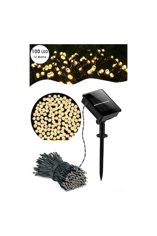 100 Ledli 12 Metre Solar Şerit Bahçe Dekorasyon Aydınlatma Sarı Işık Güneş Enerjili Sarı
