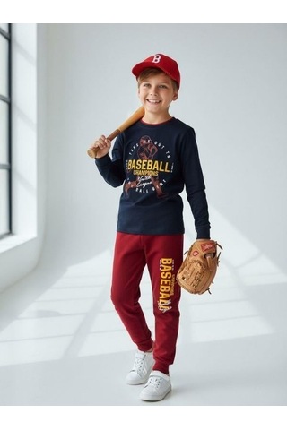 Zekids Erkek Çocuk Pamuklu Baseball Baskılı Pijama Takımı-16818 Siyah