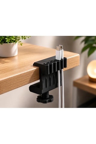 Veriqo 3d Masa Kenarı Kablo Düzenleyici Kablo Tutucu Kelepçeli Şarj Kablosu Organizeri Usb Type-c Lightning Masaüstü Kablo Sabitleyici Siyah