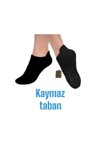 Enefendi Yoga Çorabı 3çift Pilates Tavaf Kaymaz Taban Pamuklu Silikon Baskılı Dikişsiz Kadın Çorap Siyah Kısa Renkli