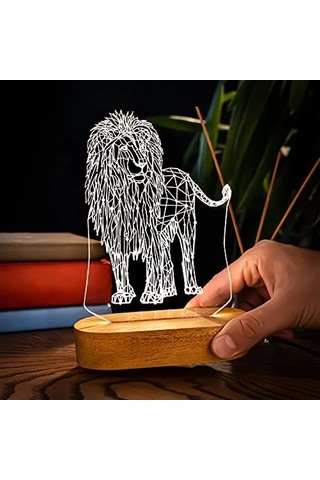 Geometrik Aslan Tasarımlı 3d Led Gece Lambası .