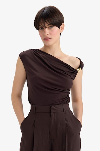 Defacto Slim Fit Dar Kesim Tek Omuzlu Toka Detaylı Bluz F9506ax25aubn340 Kahve