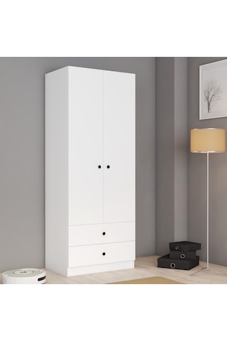 Ferniso Mobilya 2 Kapılı 2 Çekmeceli Gardolap Beyaz