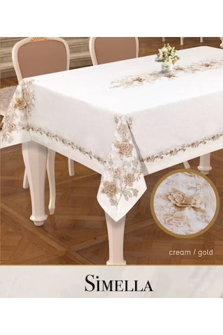 Buradabulabilirsin Simella Keten Masa Örtüsü Krem-god Detay 160x260 Cm Şık Yemek Masası Dekoru Bbz