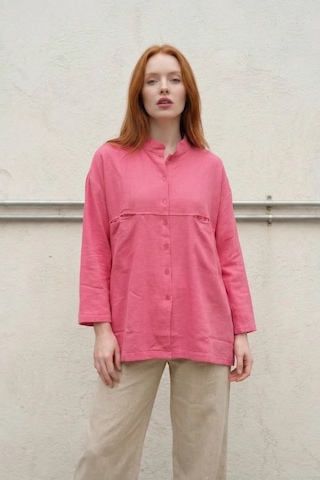 Hiccup My Fashıon Oversize Uzun Kollu Keten Karışımlı Gömlek Parlak Pembe