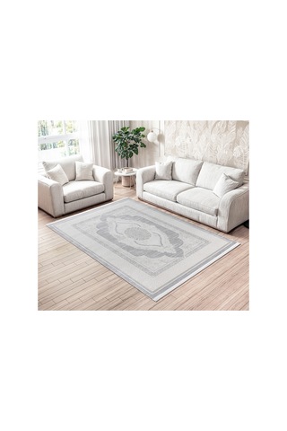 Badelya Home Krem Gri 7105 Modern Desen Doğal Taban Saçaklı Salon Koridor Mutfak Çocuk Oturma Odası Halı Yolluk 7105krem-gri