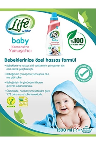 Life by Fakir%100 Bitkisel Bazlı Konsantre Bebek Çamaşır Yumuşatıcısı 1500 ML (60 Yıkama)