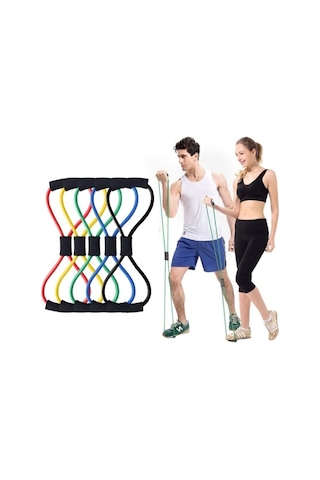 Pekial Egzersiz Spor Pilates Yumuşak Sünger Saplı Direnç Lastiği, Yeşil Çok Renkli