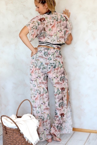 Plaj Pantalon Pareo Yazlık Kapalı Yırtmaçlı Lastikli Şifon Tül Kumaş S-M Yüksek Bel Woods Bej