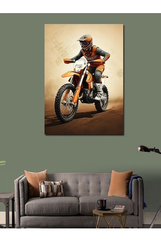 Kanvas Tablo Zıplayan Motokros Yarışçısı 70cmx100cm