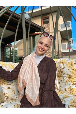 Moda Kaşmir Mk Desen Pamuk Eşarp Krem-somon