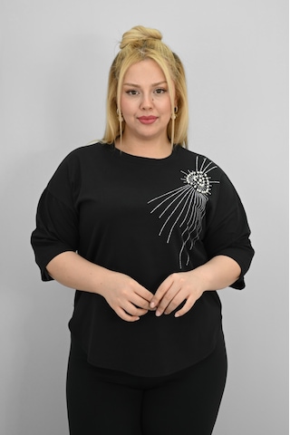 Kadın Büyük Beden Kısa Kollu Taş Ve İnci Baskı Detaylı Oversize T-shirt 1925-25 Saks