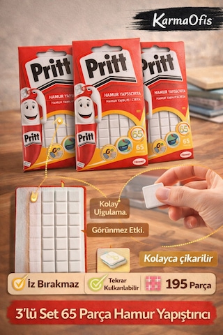 3 Lü Set 65 Parça Hamur Yapıştırıcı İz Bırakmaz, Tekrar Kullanılabilir Poster Yapıştırıcı