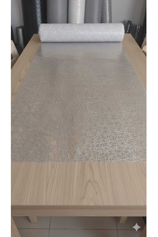 140 X 52 Cm Silinebilir Lüks Masa Örtüsü Şeffaf Hasır Desen Gri P Çok Renkli
