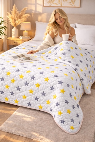 Laila Kapitone Pamuklu Çift Kişilik 200 X 230 Cm Çok Amaçlı Yatak Örtüsü / Pike Sarı