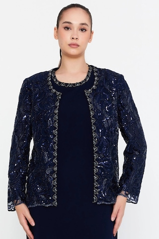 Güzelyalı Kadın Büyük Beden İşleme Detaylı İki Parça Abiye Takım 1047 Lacivert Lacivert