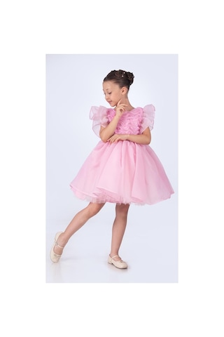 Mnk Baby & Kids Maronia Kız Çocuk Prenses Model Abiye Elbise - Pembe M00746