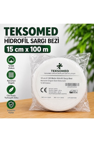 Teksomed Hidrofil Sargı Bezi 15 Cm X 100 Metre Yüksek Emici, Yumuşak Ve Hava Geçirgen 10 Adet
