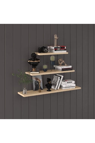 Modern Organizer Düzenleyici Dekoratif Kitaplık Banyo Mutfak 3'lü Duvarrafı Meşe