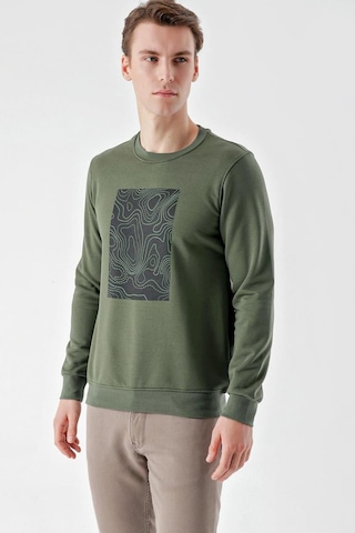 Slimfit Bisiklet Yaka Önü Baskılı 2 İplik Erkek Sweatshirt 001