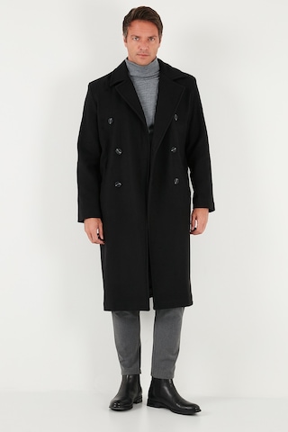 Buratti Loose Fit Kruvaze Yaka Uzun Astarlı Kaşe Erkek Kaban 681003 Siyah