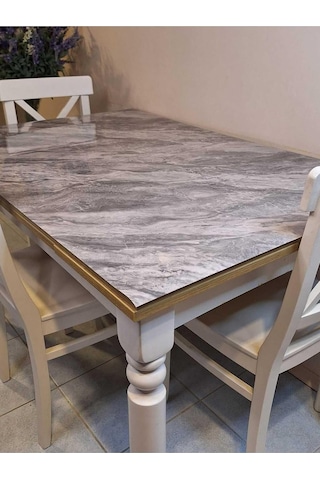 Başak Ev Tekstili 1508 Kalın Pvc Masa Koruyucu 1.2 Mm Mika Örtü 80 Cm En Mermer Desen Gri-80 X 150 Çok Renkli
