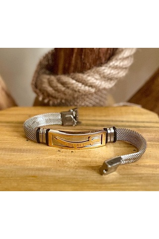Hz. Ali Figürlü Silver Renk Tamamı Saf Çelik Bileklik 20... Silver - Gold