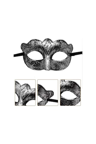 Maskeli Balo Antik Gri Gümüş Eskitilmiş Maske Balo Venedik