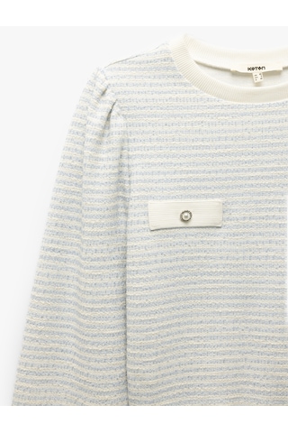 Koton Uzun Balon Kol Aplike Detaylı Bisiklet Yaka Çizgili Sweatshirt Mavi Desenli 5sak10009pk Mavi Desenli Mavi
