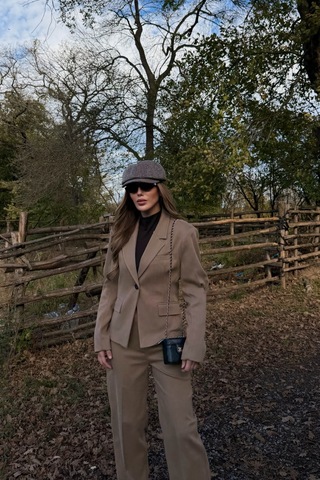 Camel Tek Düğmeli Ceket Pantolon Takım - 9480 Camel