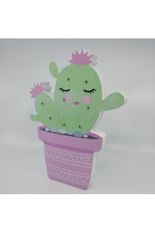 Kaktüs Tasarımlı Ahşap Gce Lambasıı-1363 Çok Renkli