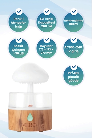 Hf10 Rain Cloud Yağmur Bulutu Tasarımlı Hava Nemlendirici - Rgb Işıklı Ultrasonik Aroma Difüzör