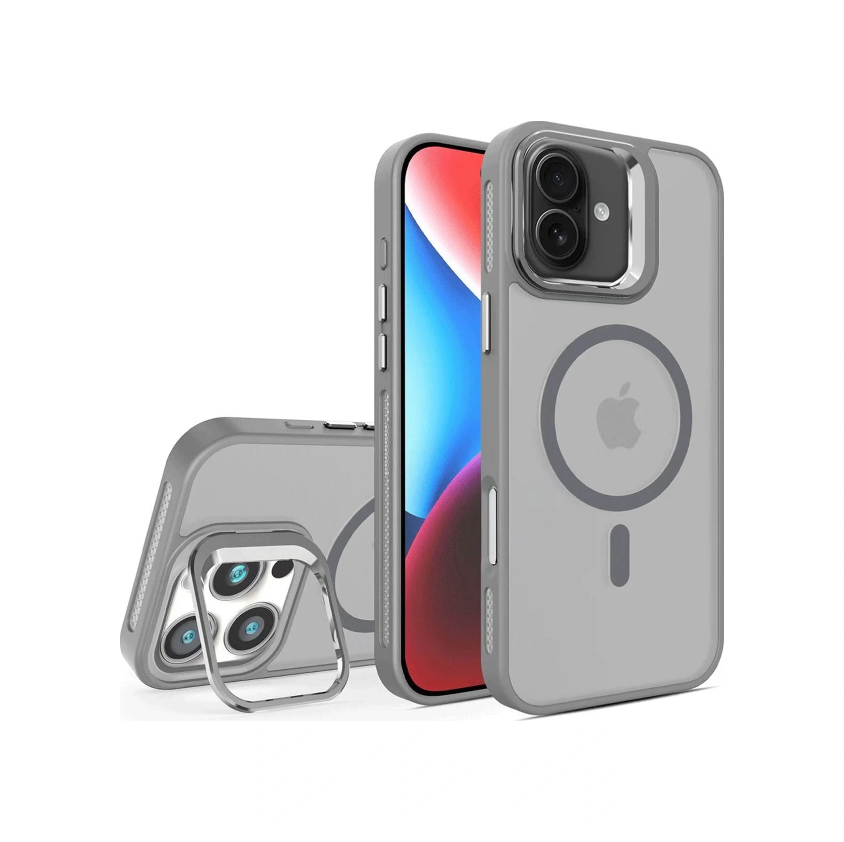 Apple Uyumlu iPhone 16 Plus Kılıf Armor Seri Magsafe Stand Özellikli Kamera Lensli Kapak Gri