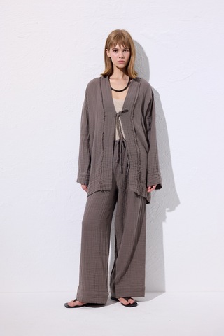 Müslin Geniş Kollu Kimono Gri Gri