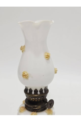 Çiçek Motifli Antika Opal Cam Gaz Lambası 035 Beyaz