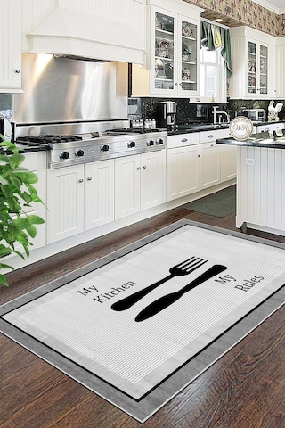 West Home Makinede Yıkanabilir Kaymaz Taban Leke Tutmaz Gri Mutfak Halısı Mutfak Kesme Yolluk
