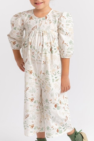 Oliventhekid Desenli Poplin Kız Çocuk Tulum Ekru Ekru