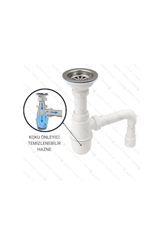 Çöpmak Evye Taslı Körüklü Sifon 50 Lik Çıkış 11 Cm Çap Koku Önleyici Temizlenebilir Hazne