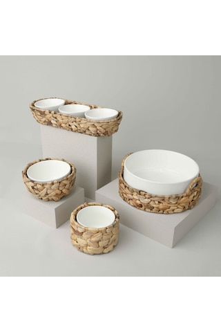 Linens Straw Porselen 3'lü 39x13,5x7 Cm Sunum Kasesi Beyaz