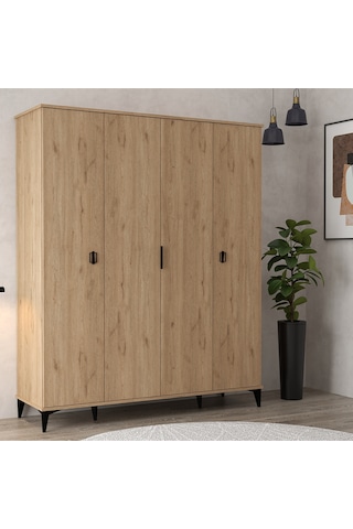 6401 Neva 4 Kapılı 200 Cm Gizli Çekmeceli Gardırop , Elbise Dolabı , Genç Odası Sepet