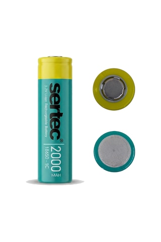 Sertec 18650 Şarjlı Pil 2000mah Fener Pili 3.7v Li-ion Başlıksız Düz 2li