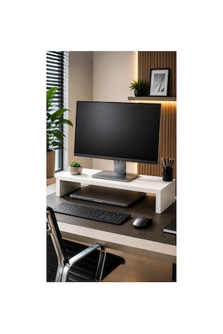 Beyaz Monitör Yükseltici Standı 45x20x10 Cm Masaüstü Ekran Yükseltici Bilgisayar Standı Beyaz