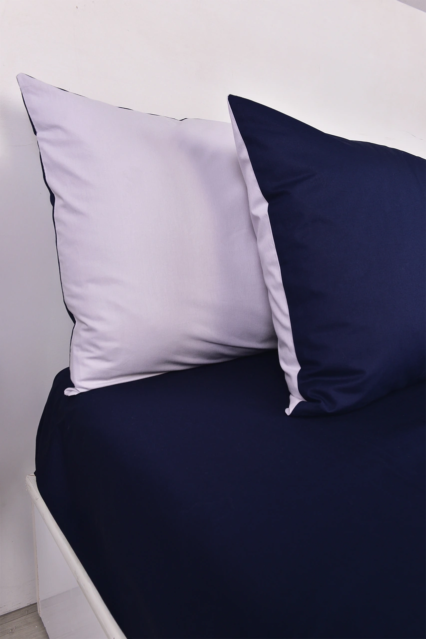 Çift Taraflı Çift Kişilik Nevresim Takımı Lacivert Gri %100 Pamuk Lacivert - Gri