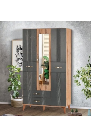 Bera Atlantik Çam - Antrasit 3 Kapılı Tuğçe Dolap