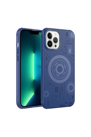 Apple Uyumlu iPhone 13 Pro Uyumlu Zore Wireless Şarj Özellikli Desenli Hot Kılıf-lacivert Lacivert -