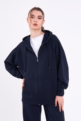 Kadın Lacivert Normal Kalıp Basic Beli Lastikli Kapüşonlu Oversize Mevsimlik Alt Üst Eşofman Takımı Cmre7367 Lacivert