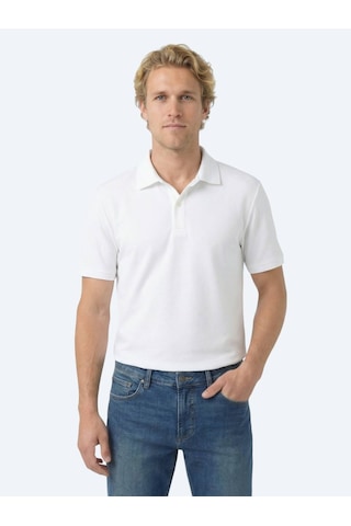Kip Beyaz Düz Polo Yaka Pamuk Karışımlı T-shirt Beyaz